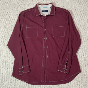 TOMMY BAHAMA LONG SLEEVE BUTTON UP COTTON SHIRT MAROON RED XXL Pocket